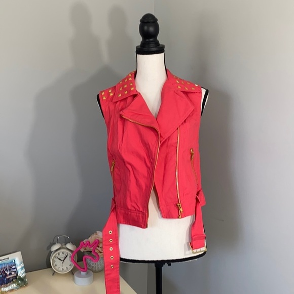 Forever 21 Jackets & Blazers - Forever 21 Coral Biker Belt Studded Vest